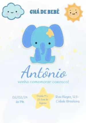 Convite Chá de Bebê Elefantinho Fofo para Editar Online