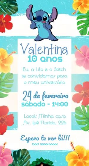 Convite de Aniversário Stitch Tropical para Editar Online