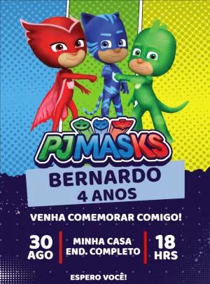 Convite de Aniversário PJ Masks com Personagens para Editar Online