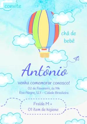 Convite de Chá de Bebê Balão para Editar Online