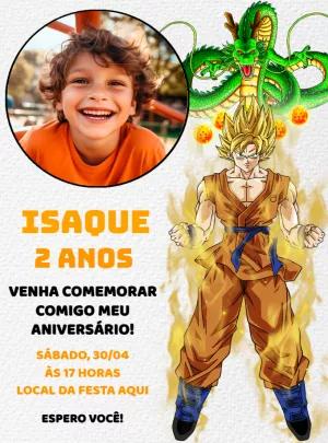 Convite Aniversário Dragon Ball Z com Foto para Editar
