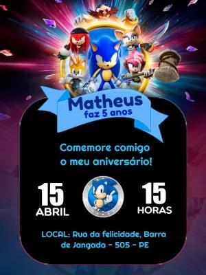 Convite de Aniversário Sonic com Personagens para Editar Online