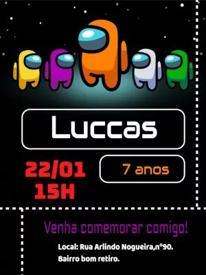 Convite de Aniversário Among Us com Personagens para Editar