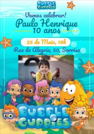 Convite Aniversário Bubble Guppies com Foto para Editar Online