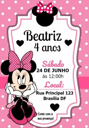 Convite de Aniversário Minnie Mouse Rosa para Editar Online