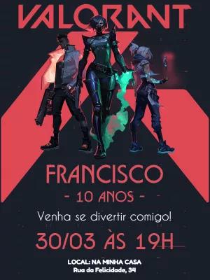 Convite Aniversário Valorant com Agentes para Editar Online