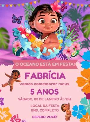Convite de Aniversário Moana Baby para Editar Online