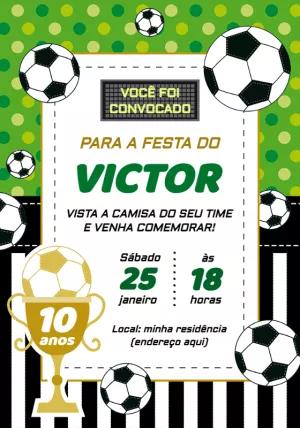 Convite de Aniversário Futebol com Troféu para Editar Online