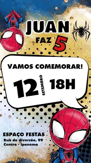 Convite Aniversário Homem Aranha para Editar Online