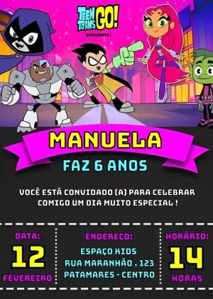 Convite de Aniversário Jovens Titãs para Editar Online