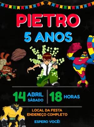 Convite Aniversário Ben 10 com Aliens para Editar Online