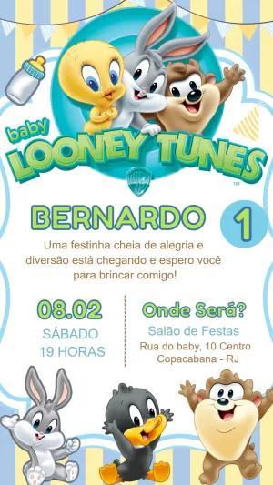 Convite Aniversário Baby Looney Tunes Editável Online