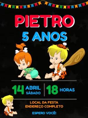 Convite de Aniversário Bambam e Pedrita para Editar Online