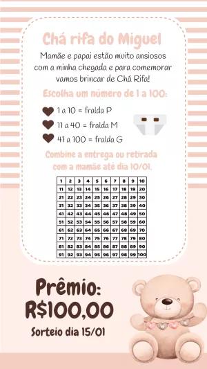 Chá Rifa de Bebê Ursinha Rosa para Editar Online