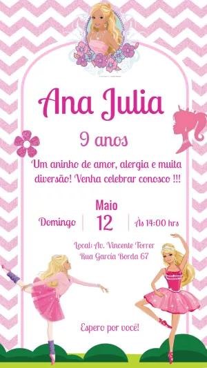 Convite de Aniversário Barbie Bailarina para Editar Online