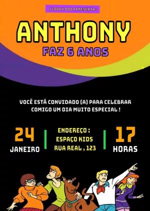 Convite de Aniversário Scooby Doo com a Turma para Editar Online