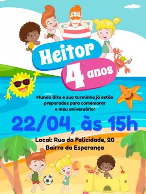 Convite Aniversário Mundo Bita Praia para Editar Online