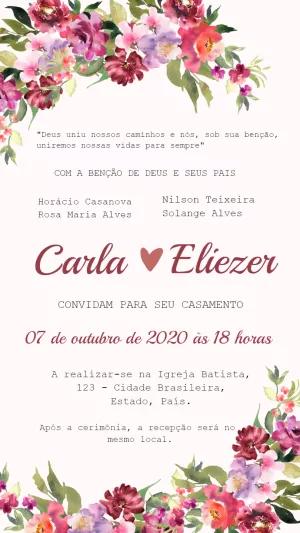 Convite de Casamento Floral Aquarela para Editar Online