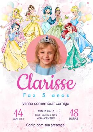 Convite Aniversário Princesas Disney com Foto para Editar