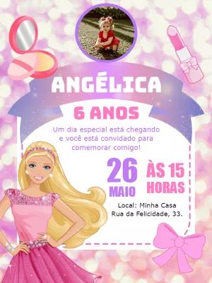 Convite Aniversário Barbie Glitter com Foto para Editar Online
