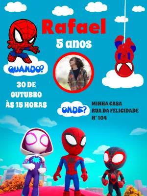 Convite Aniversário Homem Aranha com Foto para Editar Online