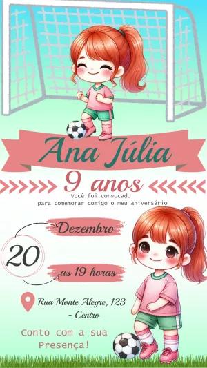 Convite de Aniversário Futebol Menina para Editar Online