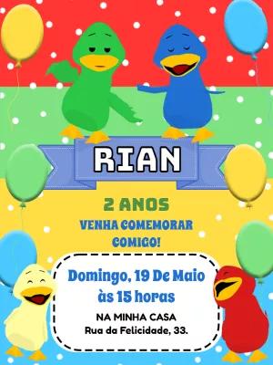 Convite Aniversário Patinhos Coloridos para Editar Online