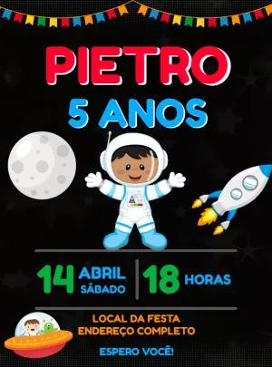Convite de Aniversário Astronauta Infantil para Editar Online
