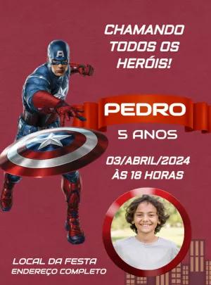 Convite de Aniversário Capitão América com Foto para Editar Online
