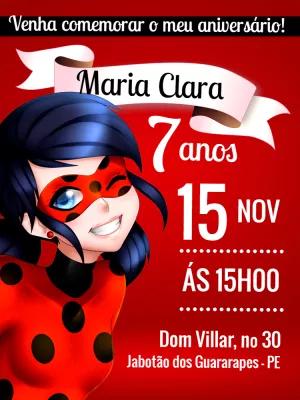 Convite de Aniversário Lady Bug Miraculous para Editar Online