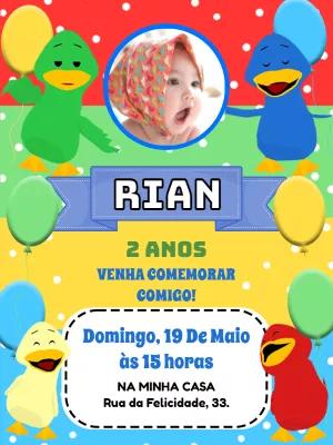 Convite Aniversário Patinhos Coloridos com Foto para Editar Online