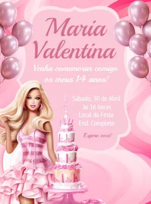 Convite de Aniversário Barbie Rosa para Editar Online