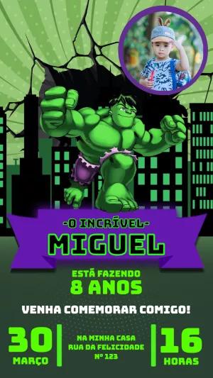 Convite de Aniversário Hulk com Foto para Editar Online