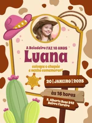 Convite de Aniversário Boiadeira com Foto para Editar Online