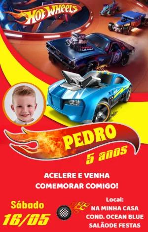 Convite de Aniversário Hot Wheels com Foto para Editar Online