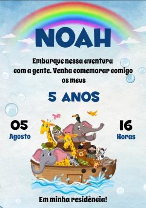 Convite Aniversário Arca de Noé com Animais para Editar Online