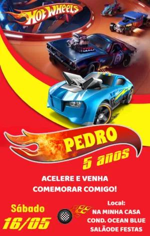Convite Aniversário Hotwheels com Carros para Editar Online