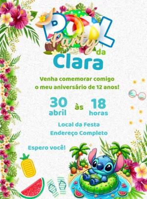 Convite Aniversário Pool Party Stitch para Editar Online