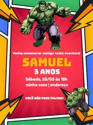 Convite de Aniversário do Hulk para Editar e Imprimir