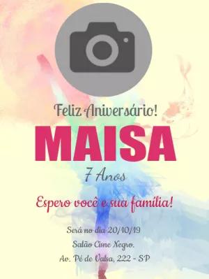 Convite Aniversário Bailarina com Foto para Editar Online