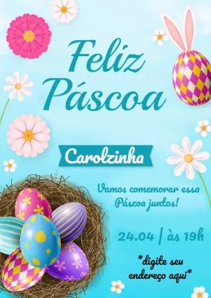 Convite Aniversário Páscoa com Ovos Coloridos para Editar Online