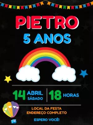 Convite Aniversário Arco Íris Colorido para Editar Online