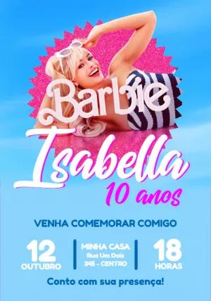Convite Aniversário Barbie com Foto para Editar Online
