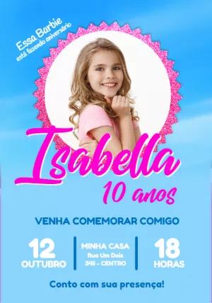 Convite Aniversário Barbie com Foto para Editar Online