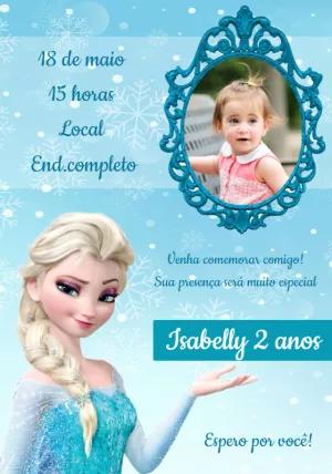 Convite Aniversário Frozen com Foto para Editar Online