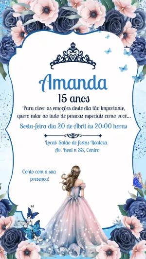 Convite Debutante 15 Anos Floral Azul para Editar Online