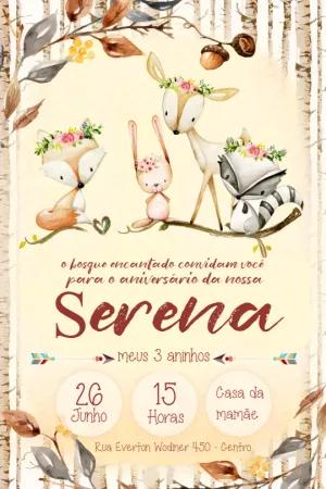 Convite Aniversário Bosque Encantado com Animais para Editar