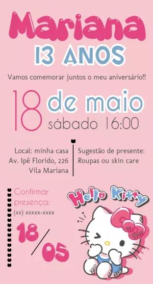 Convite de Aniversário Hello Kitty para Editar Online
