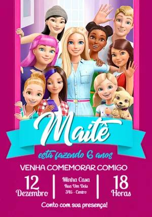 Convite Aniversário Barbie e Amigos para Editar Online