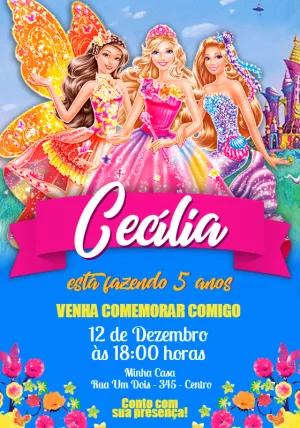 Convite Aniversário Barbie Princesas e Fadas para Editar